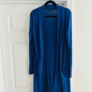 H By Halston Women Knit Open Front Long Duster Cardigan W/ Pockets Navy Size S